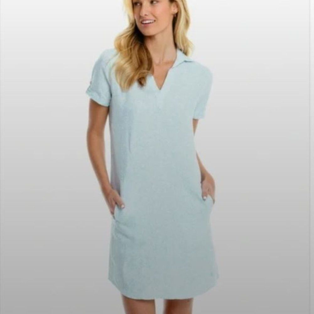 Southern Tide Kamryn Y-Neck Short Sleeve Linen Print Tropical Dress small